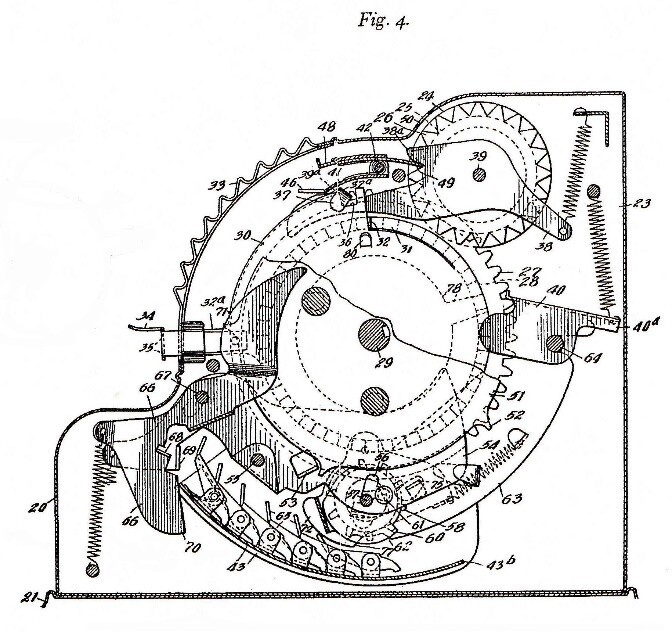 Querschnitt mit Fingereinstellung und Summierwerk, © DE 292625